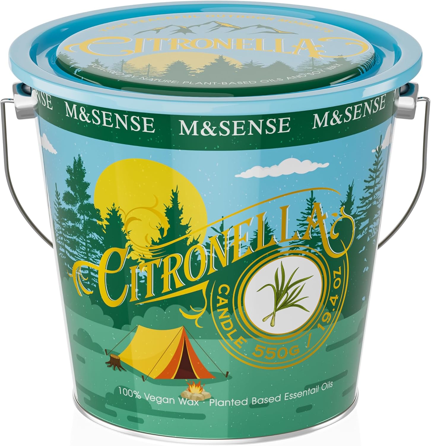 M&SENSE Citronella Candles Outdoor, 120 Hours Burn Natural Citronella Oil Soy Candle for Patio Camping, 19.4oz Large Long Lasting Lemongrass Summer Candles for Indoor Home Scented