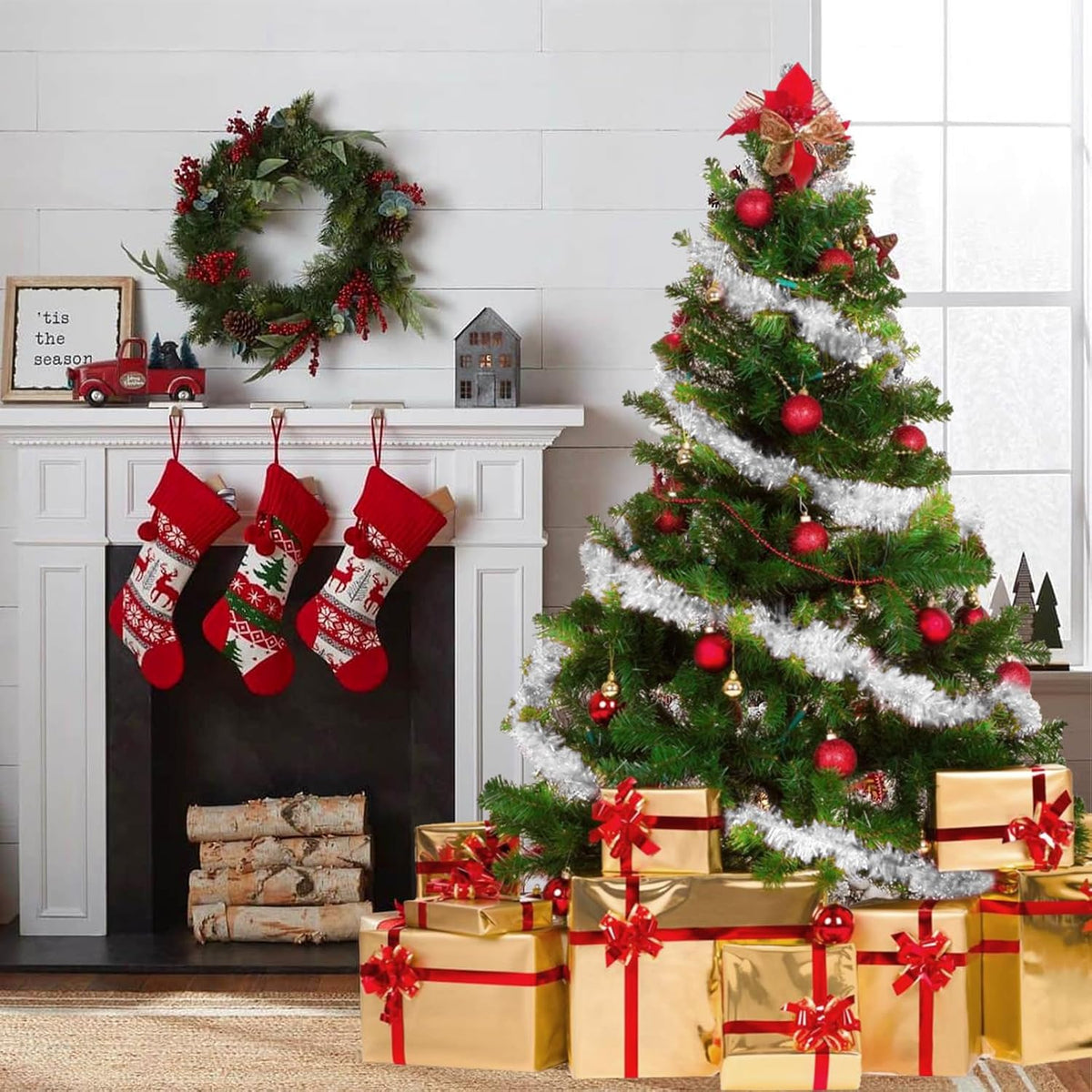 150 ft white tinsel garland christmas holiday tinsel, package contents