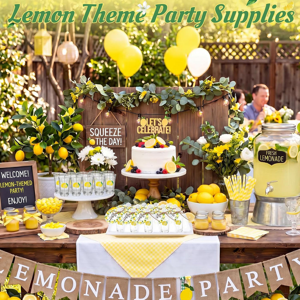 Funnymoom 50 Sets Lemon Party Favors for Guests Baby Shower Decorations with Acrylic Shot Glasses Lemon Theme Supplies for Summer Birthday Bridal Shower Gender Reveal Party
