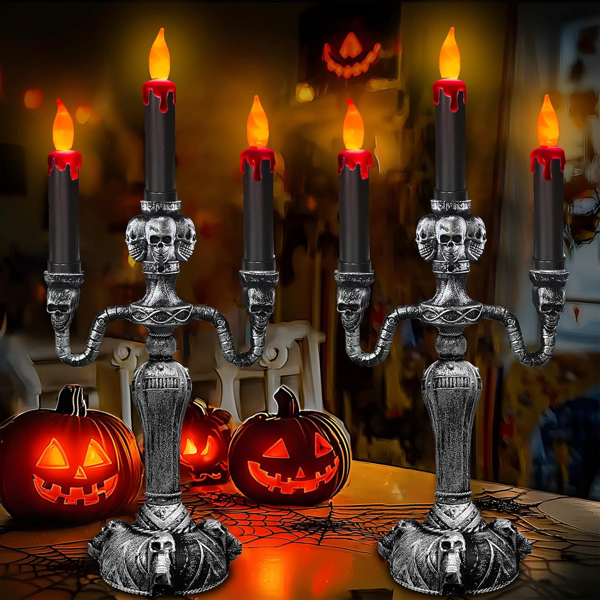 2 Pack Large Halloween Candelabra Flameless Candle Holder Table Centerpiece