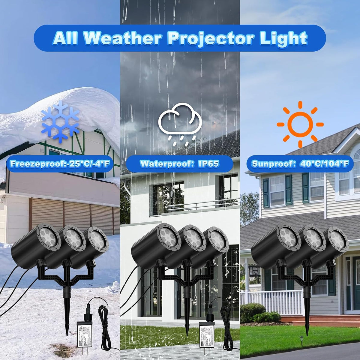 christmas projector lights outdoor, 2025 upgraded triple head, package contents