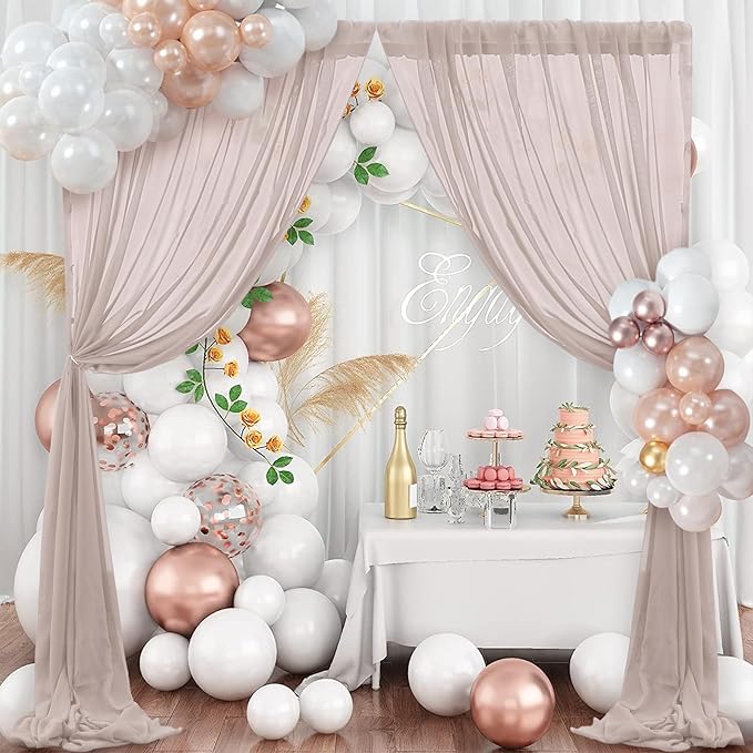 PARTISKY 10ftx10ft Taupe Chiffon Sheer Backdrop Curtains, Wrinkle-Free Wedding Backdrop Drapes for Birthday Party Ceremony Arch Stage Decor Background for Photography 5ft x 10ft,2 Panels