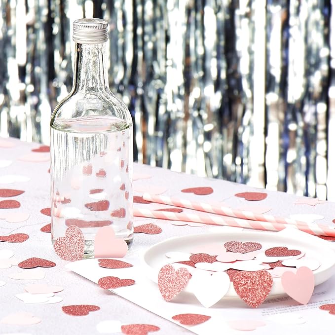 Rose-Gold Pink White Heart Confetti - 300pcs Valentines Mothers Day Engagement Wedding Baby Shower Bachelorette Birthday Party Table Decoration Glitter Paper Decor Lasting Surprise