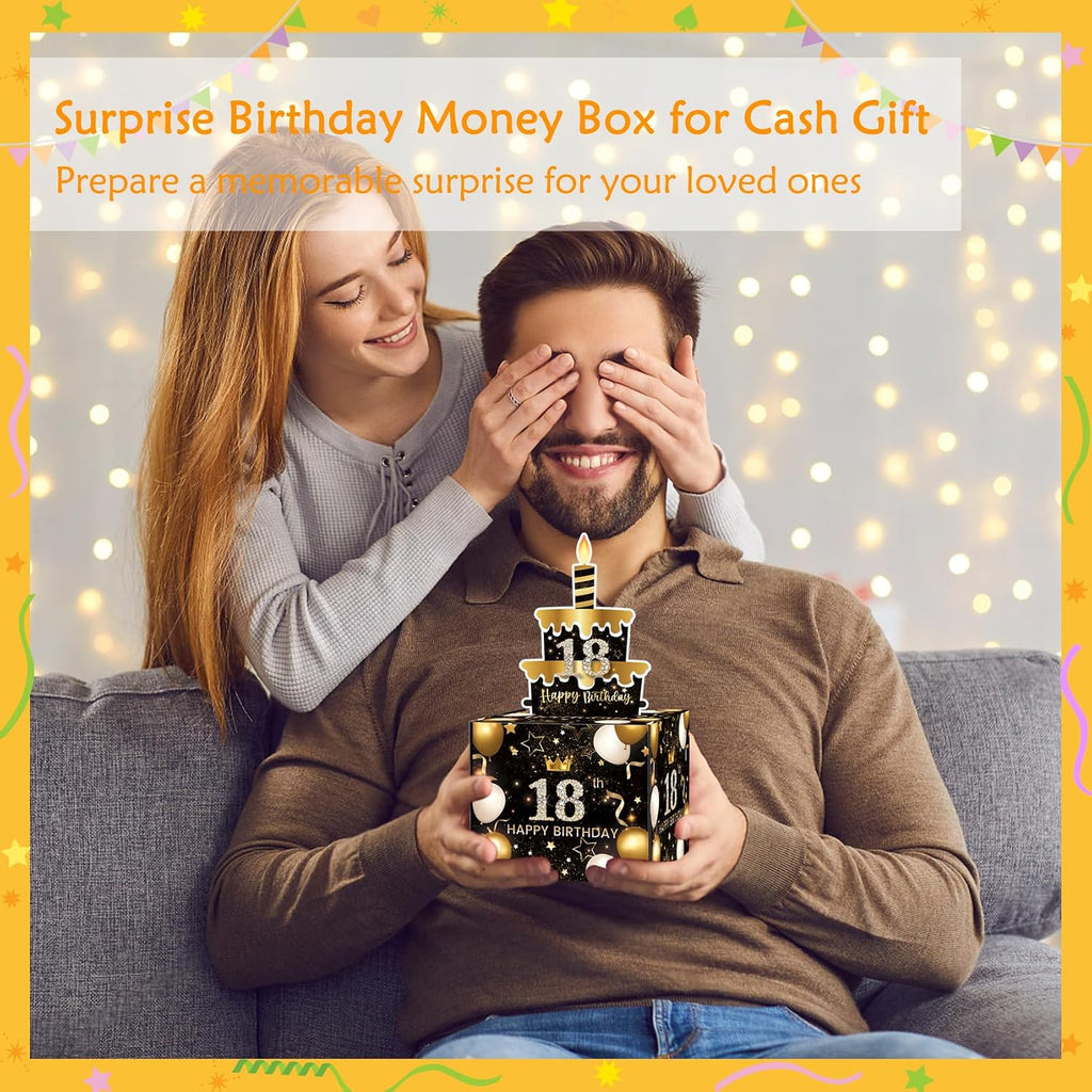 18th Birthday Money Box for Cash Gift, Surprise Pull Out Money Gift Box with 50Pcs Transparent Bags - Fun Ways to Give Cash as A 18th Birthday Gift for Girls Boys