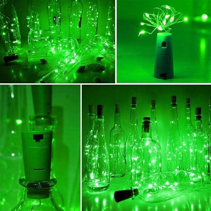 Wine Bottle Lights with Cork 15Pack 10 LED 40 Inches Battery Operated Silver Wire Liquor Fairy Mini String Lights for Party Christmas Halloween Wedding Decoration (Green)