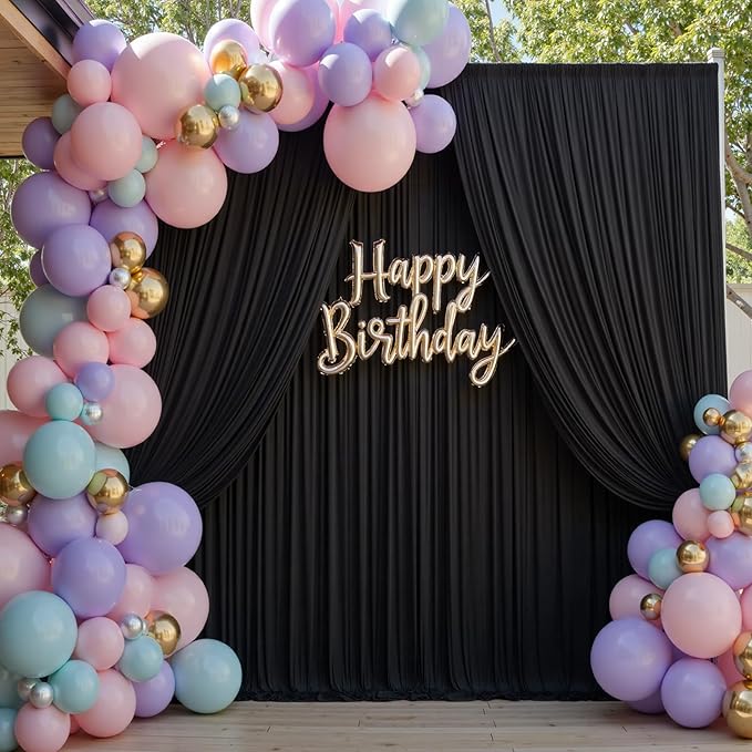 50×14ft Wrinkle Free Black Backdrop Curtain for Parties Wedding,10 Panels 5×14ft Height Soft Silky Polyester Photo Backdrop Drapes for Birthday Graduation Photography Stage Event Background Cloth
