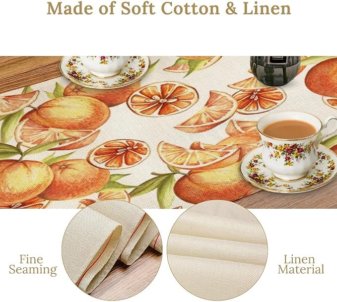 Spring Summer Orange Citrus Table Runner Sweet Fruit Botanical Print Little Cutie Dinner Runner for Farmhouse Baby Shower Party Holiday Home Kitchen Dining Table Decor 13x60
