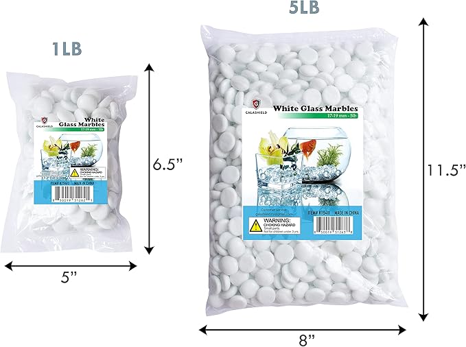 Galashield Flat Glass Marbles for Vases White Glass Gems Beads Pebbles Vase Filler (1 LB, Approx. 105 PCS)