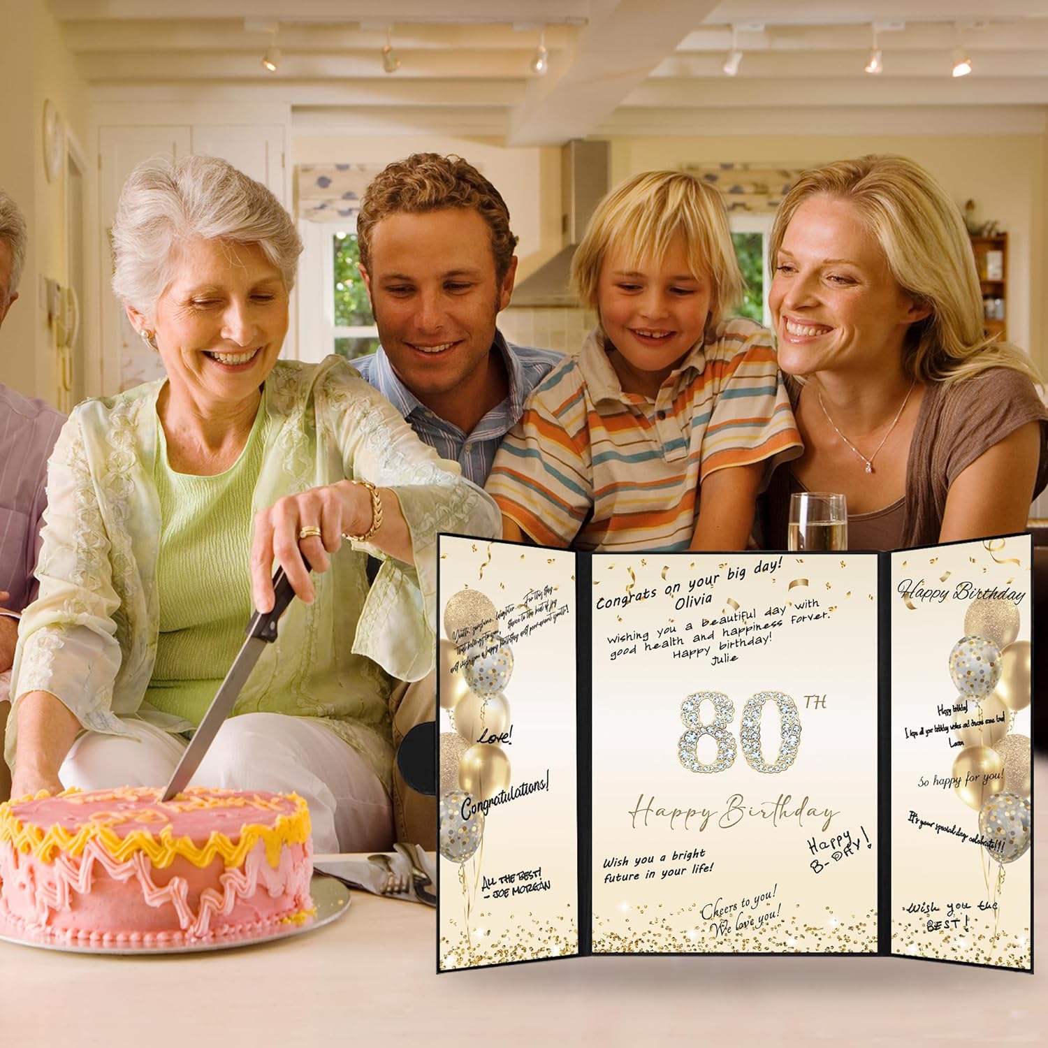 DARUNAXY Black Gold 80th Birthday Party Decorations, Happy 80th Birthday Alternative Signature Guest Book for Men Women Cheers to 80 Years Old Gifts 80 Birthday Signing Card Board Party Supplies