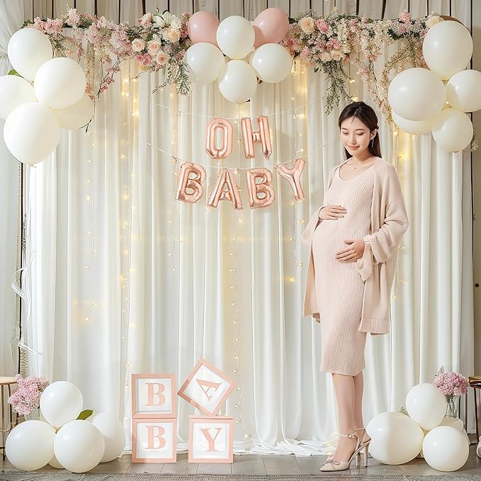 Ivory Backdrop Curtains with Lights for Baby Shower,10x10FT Wrinkle Free Ivory Drapes Photo Backdrop Curtains for Wedding Birthday Party Ceremony Photography Photoshoot Decorations-5ft x 10ft