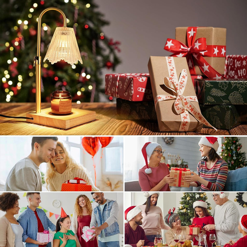 Candle Warmer Lamp with Timer Dimmer, Adjustable Height Electric Candle Warmer with 2 Bulbs, Wax Warmer for Home Decor, GIFS for Mother Day, Christmas, Wooden Based