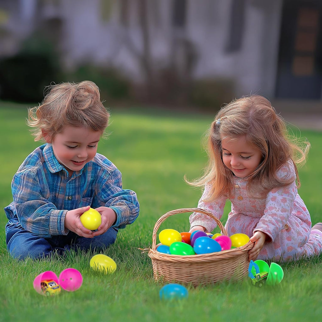SUGFUT 24 PCS Prefilled Easter Eggs with Toys Pull Back Cars Easter Basket Stuffers for Toddler Gifts for Kids - Easter Party Favors