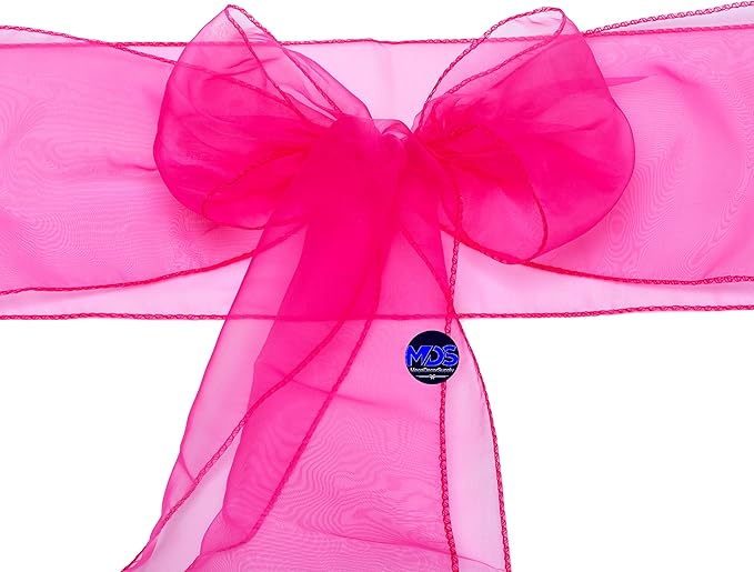 MDS Pack of 75 PCS Organza Chair Sashes Wider Dining Chair Bows Ribbon Tie Back for Wedding Party Birthday Bridal Shower Reception Event Banquet Home Chair Cover Decoration - Magenta