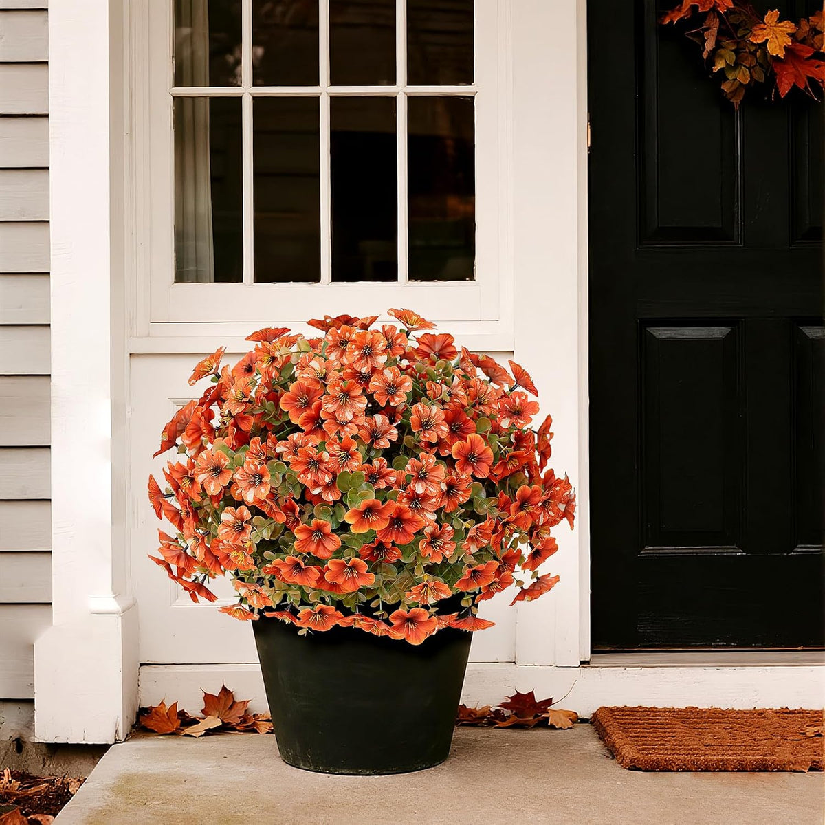 2 sets artificial fall flowers topiary ball trees, close-up detail