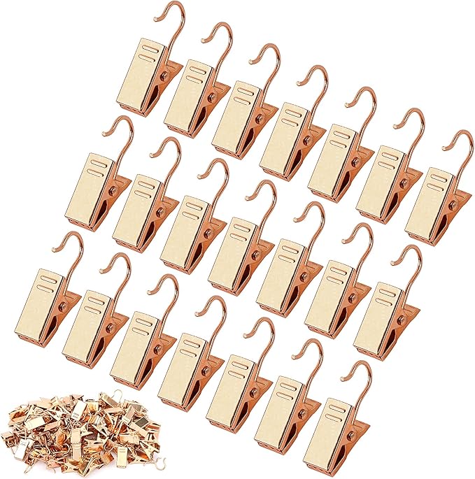 JANYUN 120 Pack Clip Hook Set Stainless Curtain Clips for Hanger Photo Light Home Decoration Art Craft Dispaly Hang Clip (Gold)