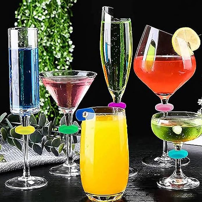 TuTuYa Wine Glass Charms - 52PCS Reusable Silicone Wine Glass Markers for Parties, Weddings, Banquets, Graduations