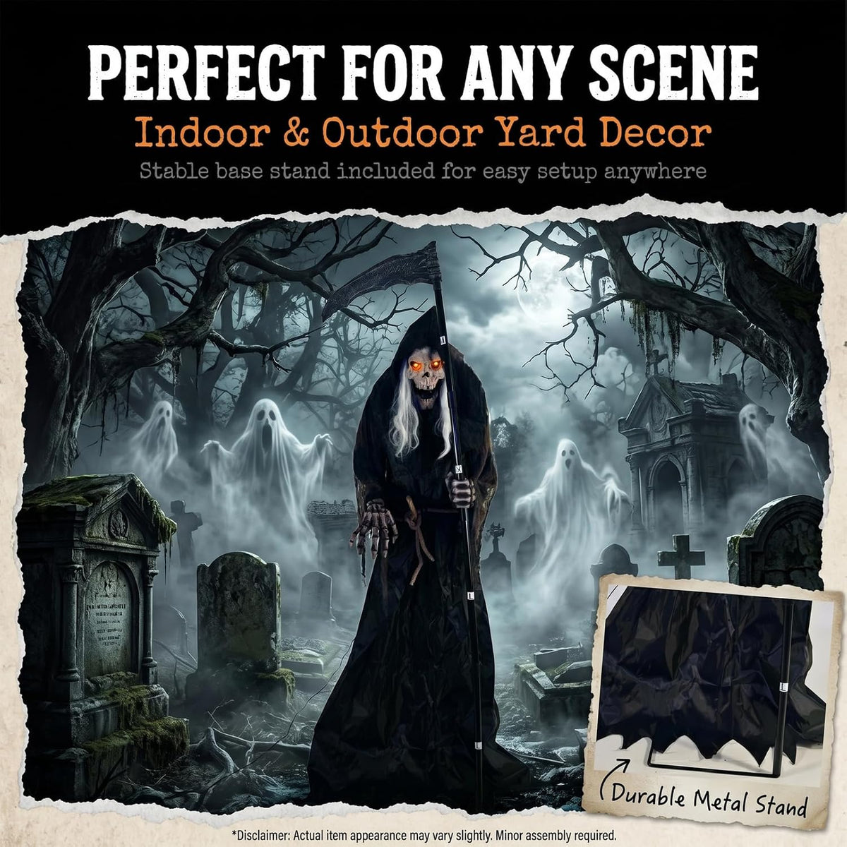 6FT Animated Grim Reaper Halloween Decoration - Sound Activated Halloween Ani...