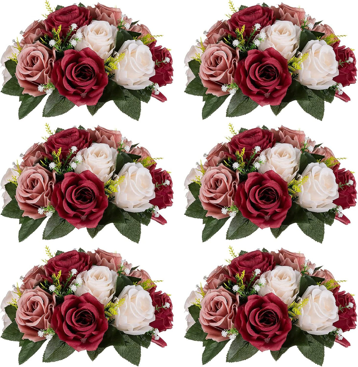 Nuptio Artificial Flower Centrepieces for Tables - 6 Pcs Burgundy & Dusty...