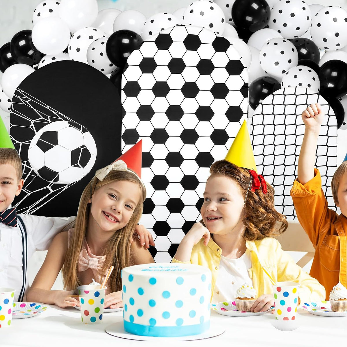 foilswirl spandex arch backdrop cover 34 pcs soccer shown in use