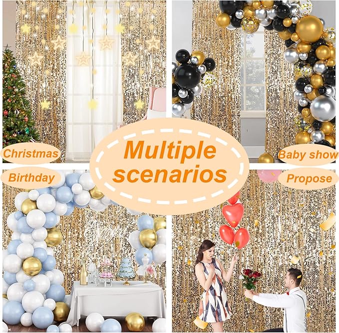 Gold Big Payatte Sequin 18MM Sequin Backdrop Drapes Curtains Panels,Fashion 9FTx9FT Backdrop for Thanksgiving Christmas Home Party Decoration Supplies