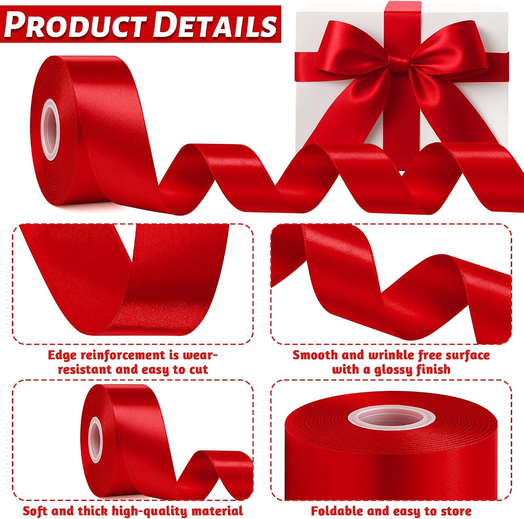 Fullive Red Ribbon 1 1/2 Inch, 30 Yards Red Ribbon for Gift Wrapping, Polyester Satin Mothers Day Ribbons for Wedding Valentines Day Decorations DIY Bows Wrapping Bouquet Floral Arrangements