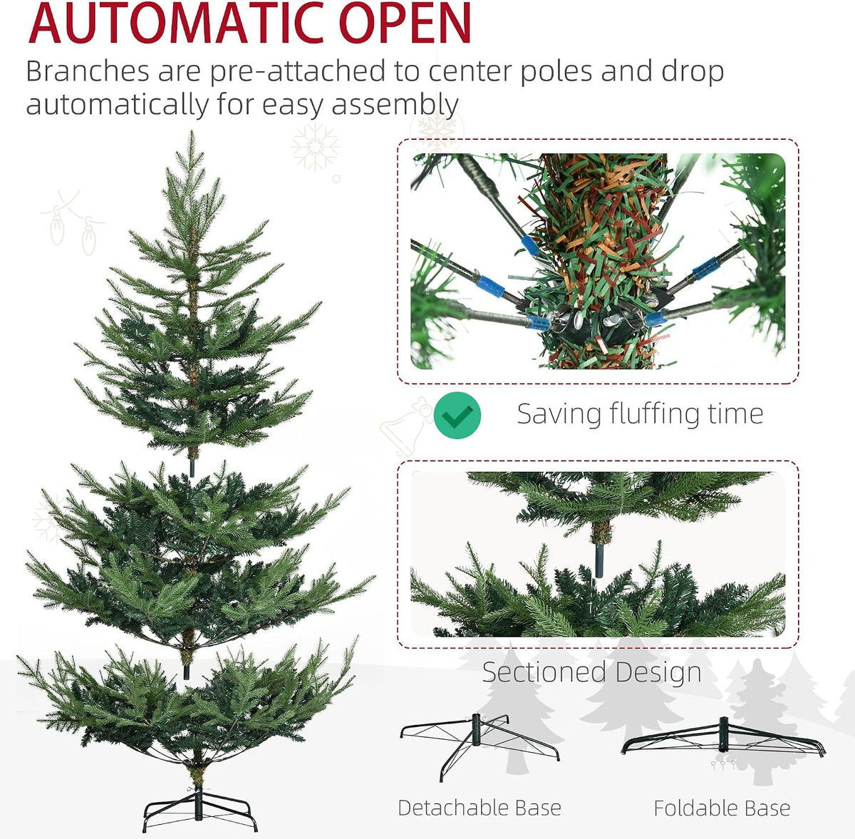 homcom 6 foot artificial christmas tree, nordic pine showing dimensions