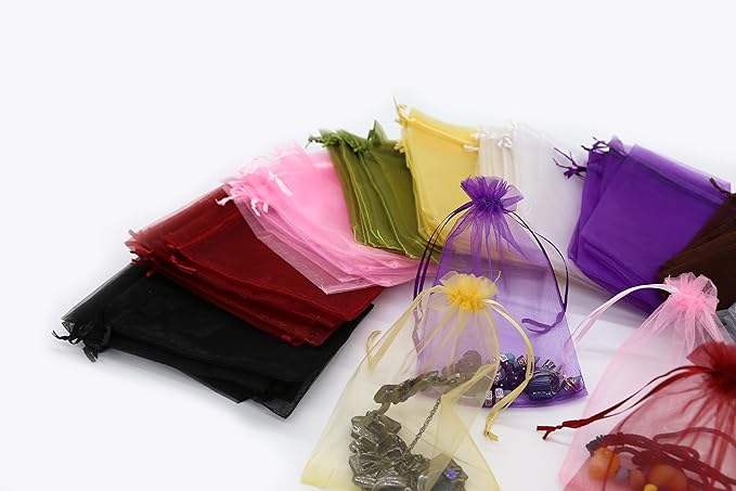 Wudygirl 100 PCS Drawstring Organza Bags 5X7 inches Jewelry Pouches Wedding Baby Shower Party Candy Favor Bags (100 pcs Mix, 5X7)