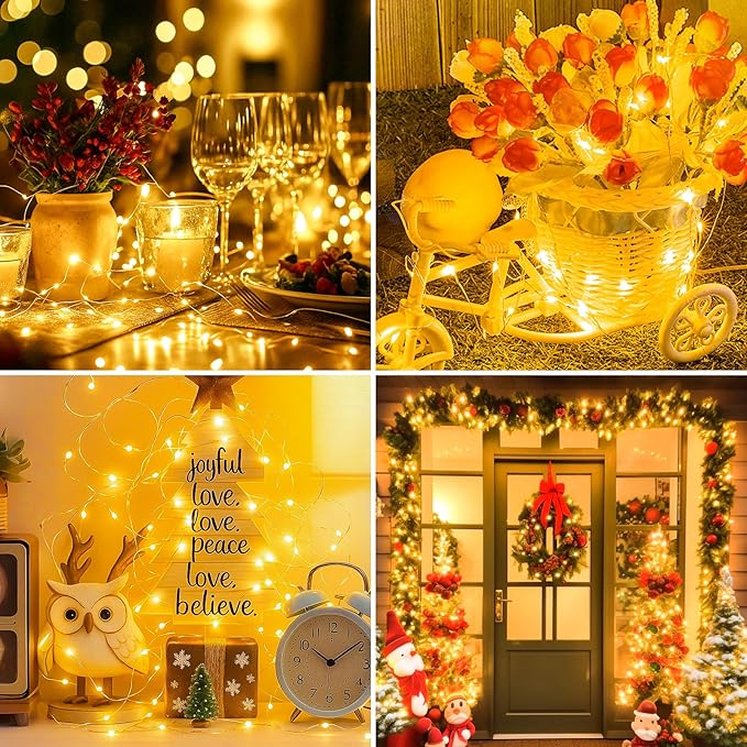btfarm 6 Pack Fairy Lights Battery Operated with Timer, 2M 20 LED Mini String Lights Waterproof, 3 Modes Silver Wire Small Fairy Light for Jars Bottle Vases Christmas Table Decoration, Warm White