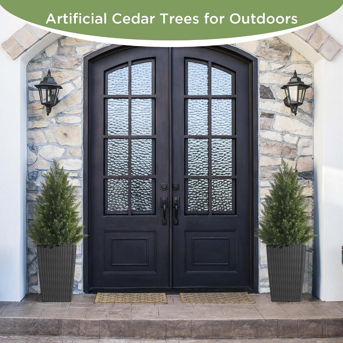 Vitalismo 3FT UV-Resistant Artificial Cedar Trees for Front Porch Set of 2