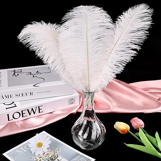 THARAHT White Ostrich Feathers 24pcs Natural Bulk 10-12Inch 25cm-30cm for Crafts Wedding Party Centerpieces Easter Gatsby and Christmas Tree Decoration Feathers