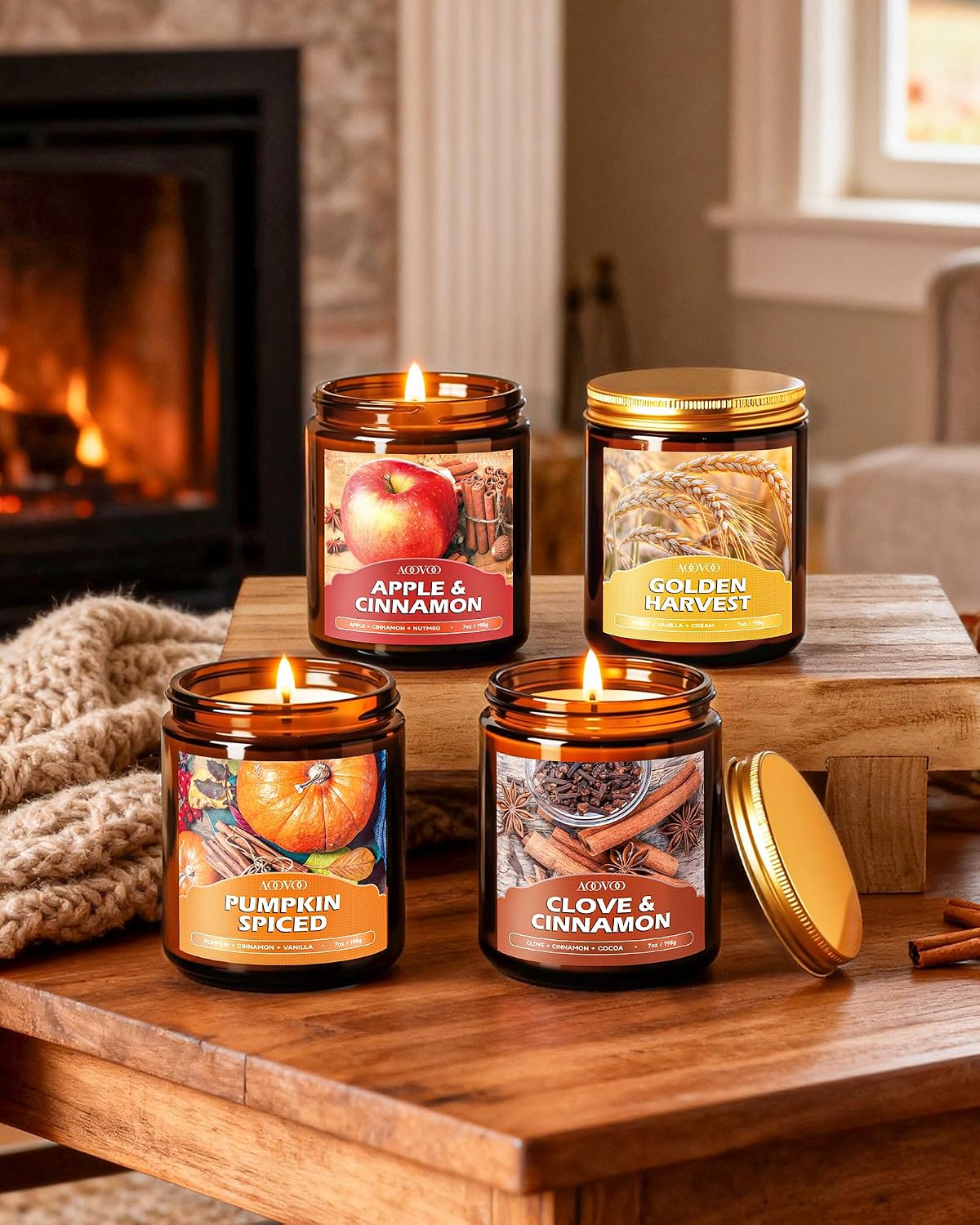 AOOVOO Fall Candles Set - 4 Pack Candles for Home Scented, 28 oz Natural Soy ...