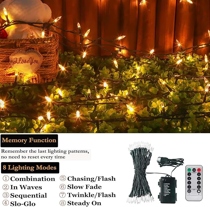 Tcamp 33ft 100LED Battery Operated Christmas Lights Outdoor Indoor, Battery Christmas Tree Lights with Remote Timer, 8 Modes Battery String Lights for Xmas Tree Wreath Bedroom Decor (Warm White)