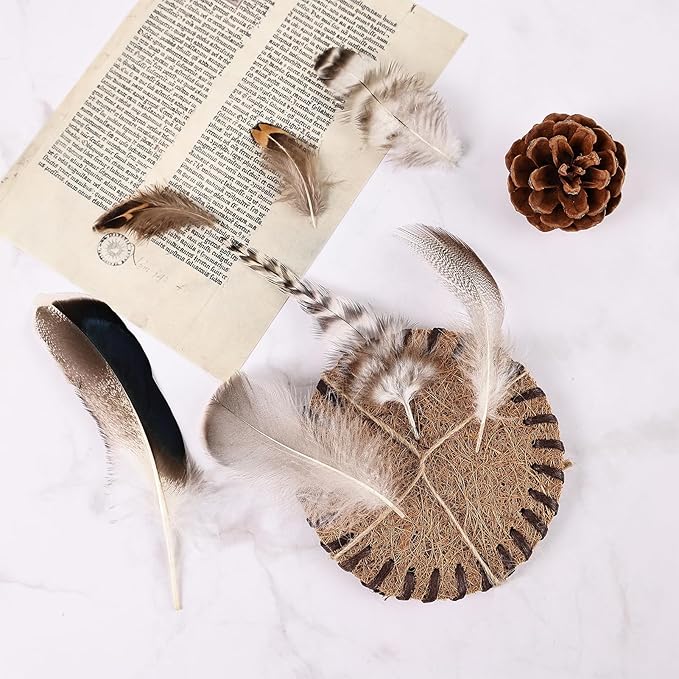 MAOFENG 210pcs 7 Styles Natural Bulk Feathers Assorted Mixed Feathers for DIY Crafts Dream Catcher Wedding Hair Hats Decoration,Guinea Fowl Feathers