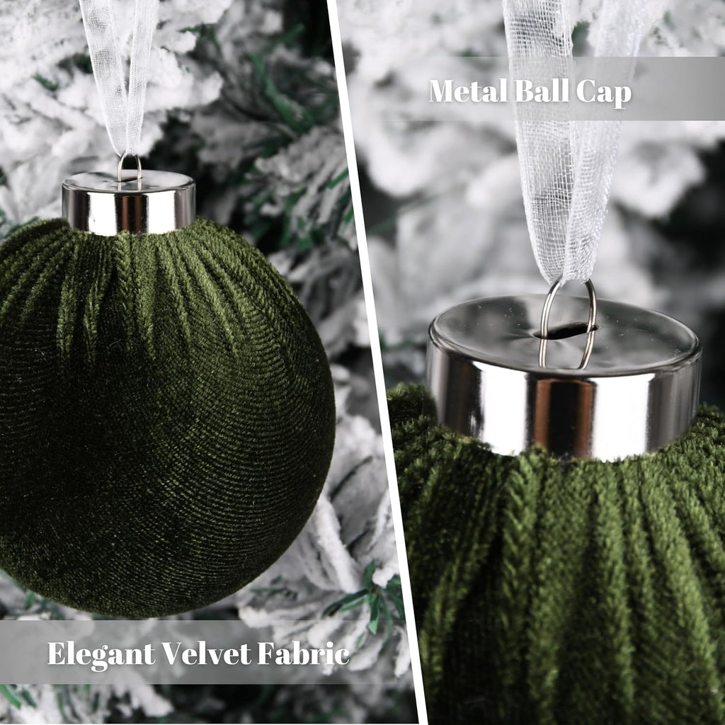 Christmas Tree Ornaments Velvet Balls - Pack of 15pcs Shatterproof Xmas Bulbs Decorations Set - Multicolor Green Brown Neutral, 80mm 3.15 inch