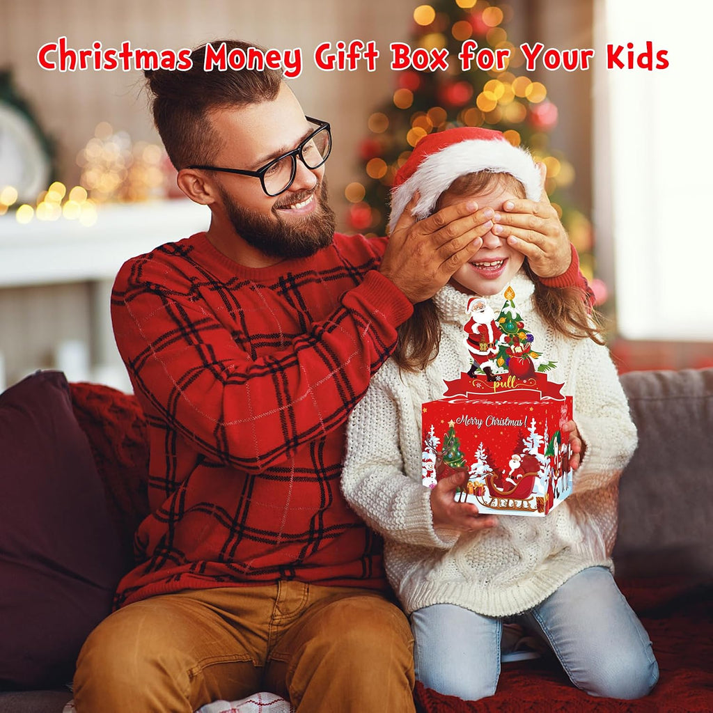 Christmas Party Gifts, Christmas Money Box for Cash Gift Pull, Surprise Money Holders for Cash with 50Pcs Transparent Bags, Fun Ways to Give Cash As A Present for Kids Adults