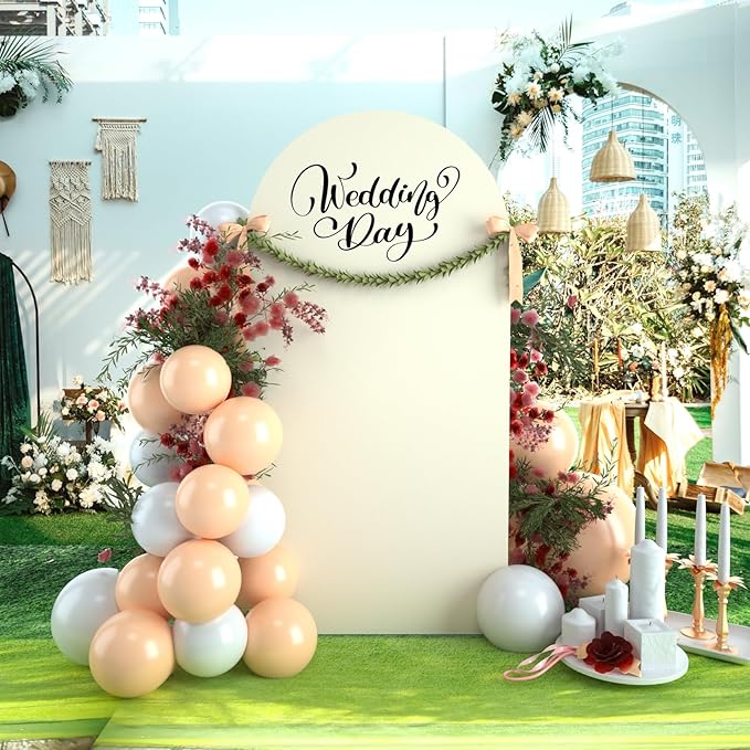 bricia Wedding Arch Backdrop Stand Cover, 6.6FT Double Sided Stretchy Arch Cover Fitted Wedding Birthday Party Banquet Decoration (Beige 79.2''Lx39.6''W)
