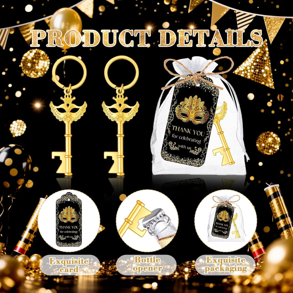 50Pcs Crown Mask Bottle Openers, Masquerade Party Wedding Favors Gifts Bulk | Zinc Alloy, Organza Bags, Thank You Tags, Masquerade Party, Weddings, Bridal Showers, Guest Return Gifts