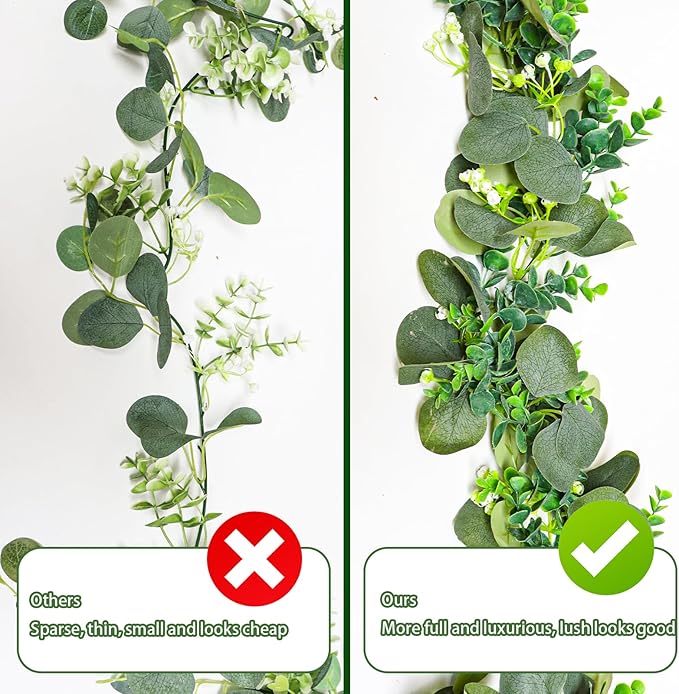 MAKHOT 2pcs Artificial Eucalyptus Garland, 5.9FT Greenery Garland Flower Spring Summer Green Garlands Vines Decoration, Fake Silver Dollar Eucalyptus Leaves Vines for Table Home Wedding Party Decor