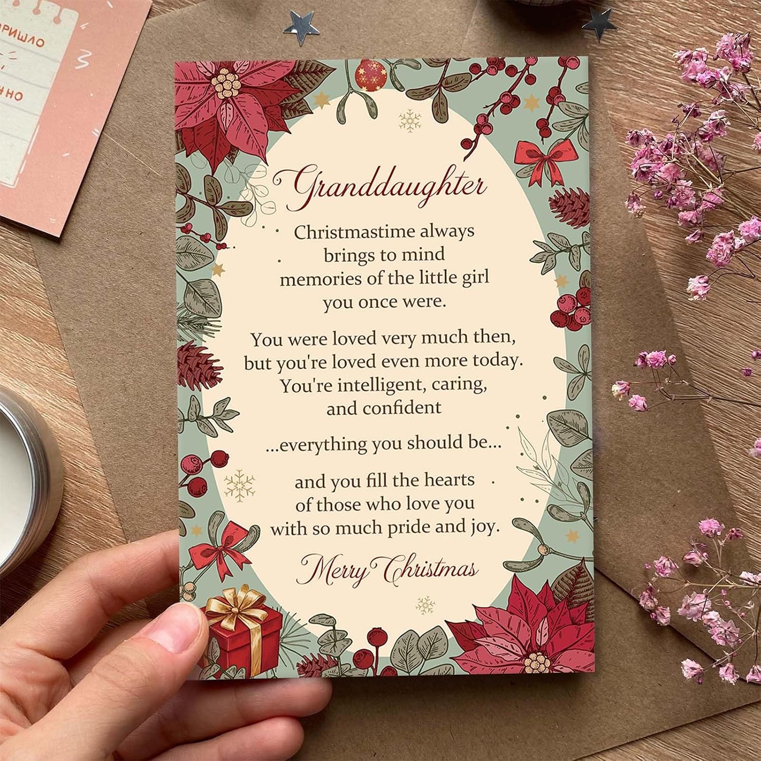 Heartfelt Granddaughter Christmas Card, Poem Christmas Card for Granddaughter, Xmas Gift from Grandma Grandpa