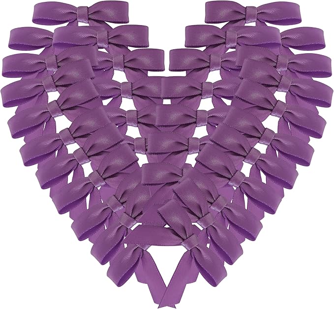 50pcs 1-1/2" Purple Satin Ribbon Bows Without Twist Ties Mini Ribbon Bows for Candy Partiy Decoration Gift Packing&Wrapping Accessoried(Purple)