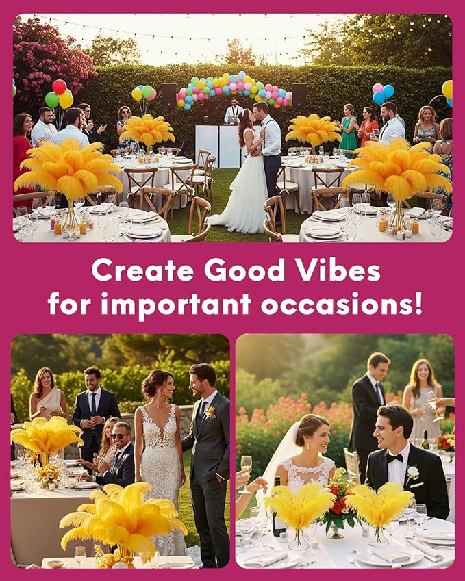 NEWONG 30pcs Gold Ostrich Feathers Natural Bulk 9-12inch(23-30cm) Vase Craft Wedding Home Party Centerpieces Christmas Day Decoration