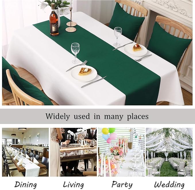 DUALIFE Dark Green Table Runner 14x72 Inch Thick Polyester Decorative Cloth Handcrafted for Wedding Party Birthday Graduations Hotel Restaurant Banquet Catering Services Event Forest Green 2 PCS