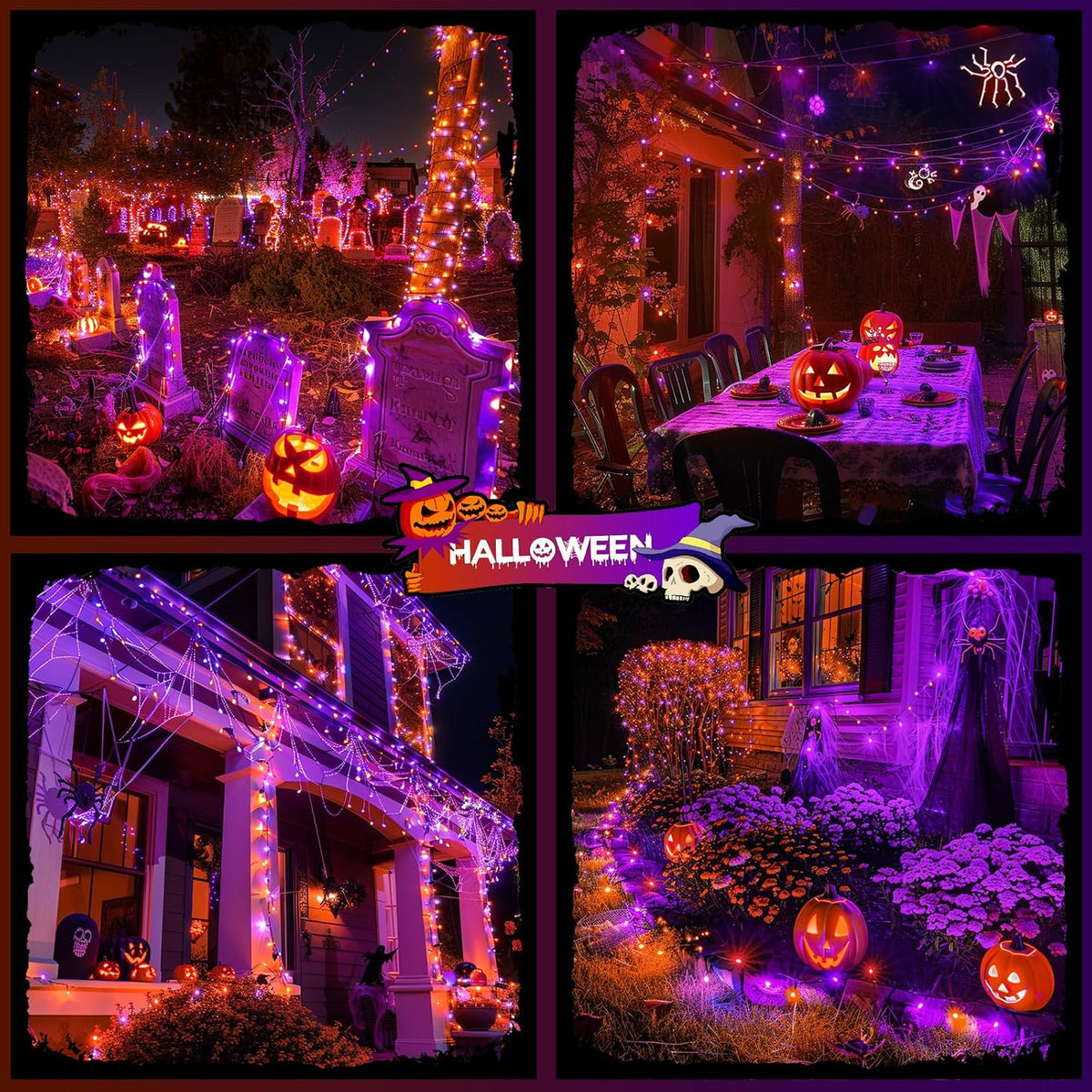 JMEXSUSS 800 LED Orange and Purple Halloween Lights Outdoor with 8 Modes
