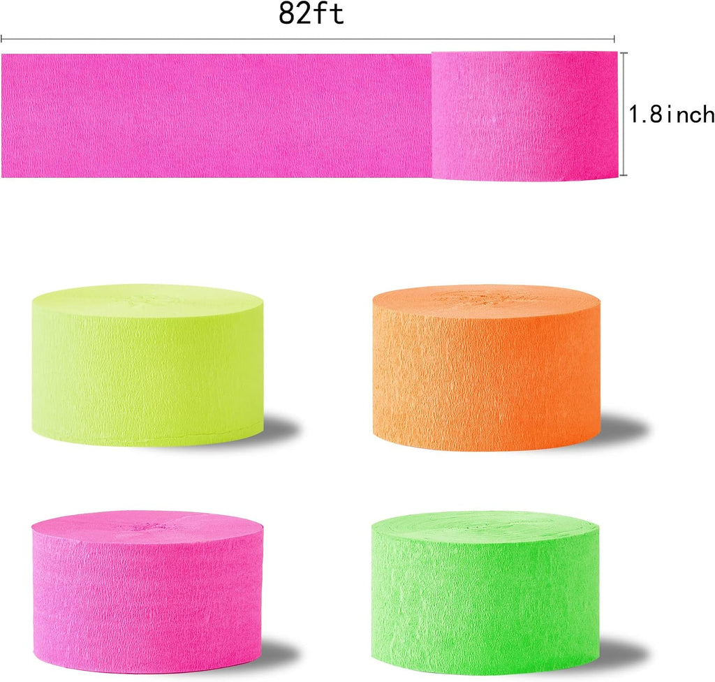 656feet Glow in The Dark Party Supplies Neon Streamers Black Light Party Decorations, 8 Rolls Glow Crepe Paper Streamer Reactive Fluorescent Blacklight Party Supplies for Neon Party, Birthday