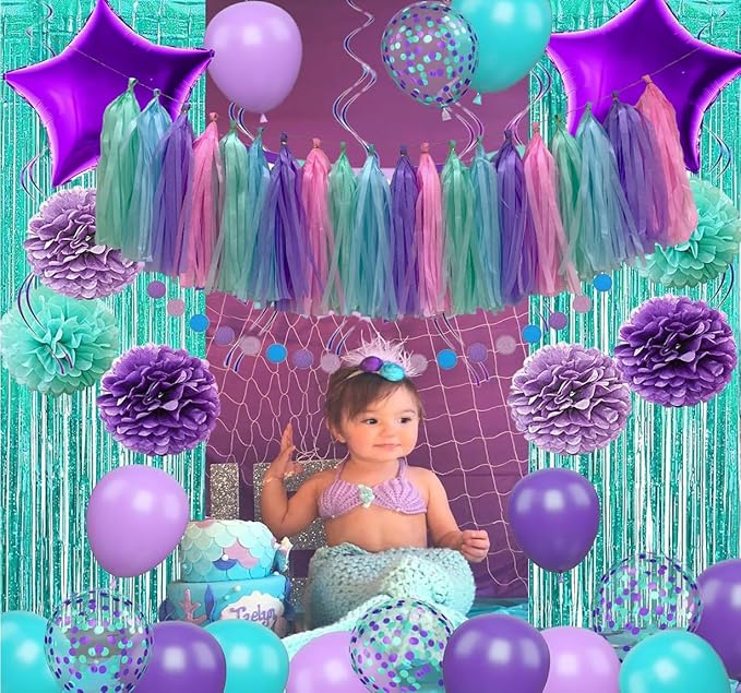 Blue Purple Mint Green Pink Tissue Paper Tassel Garland,Tissue Tassel Banner for Party Decorations,Pack of 20