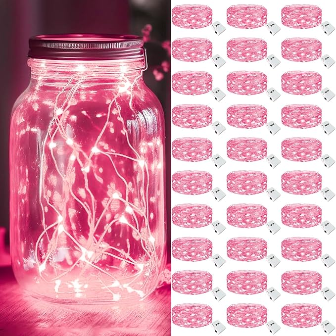 kolpop 30 Pack LED Fairy Lights Battery Operated, Mini Twinkle String Lights Battery Powered Waterproof for Christmas Mason Jars Party,Pink