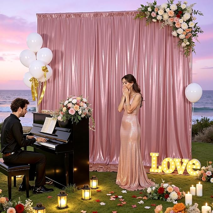 30ftx10ft Rose Gold Sequin Backdrop Curtain Panels for Parties, Wrinkle Free Glitter Photo Backdrop Drapes 6 Panels 5x10FT Shimmer Back Drop Cloth for Wedding Birthday Christmas Photography Background