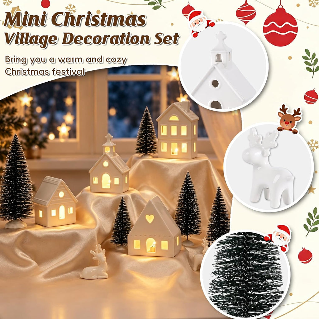 ktinnead 11 pcs christmas village sets-white ceramic indoor showing dimensions