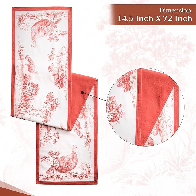 Maison d' Hermine Table Runner 100% Cotton Double Layer Table Runners 72 inches Long for Thanksgiving Christmas Decorations Home Kitchen Dining Party Wedding (Holy Jouy - Red, 14.5" x 72")