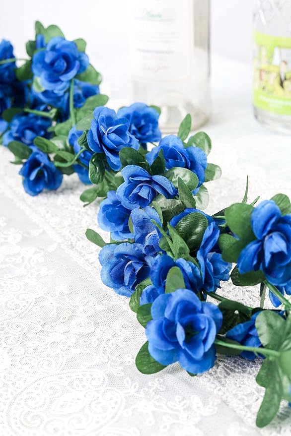Miracliy 5Pcs 41FT Blue Flower Garland Artificial Rose Arch Vines Fake Spring Floral Garland for Flower Wall Backdrop Wedding Mothers Day Garden Tea Party Decoration
